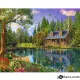 Картина с рисуване по номера Къща с лодка край езерото - Goblena.COM