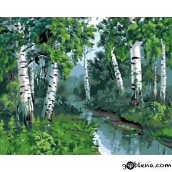 Картина за рисуване по номера Брези край реката