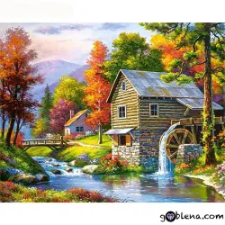 Картина за рисуване по номера Къщички до реката