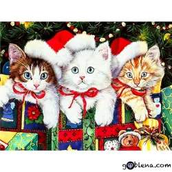 Картина за рисуване по номера Котки в Коледни чорапи
