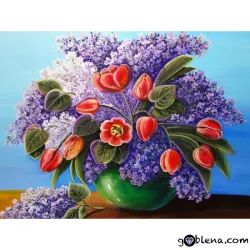 Картина за рисуване по номера Люляци с лалета