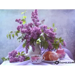 Картина за рисуване по номера Натюрморт с Люляци и чай