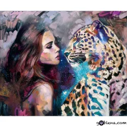 Картина за рисуване по номера Жена и гепард 2