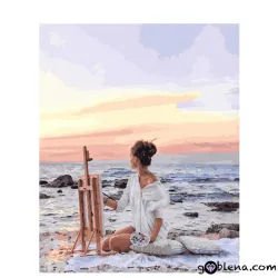 Картина за рисуване по номера Жена рисува на плажа